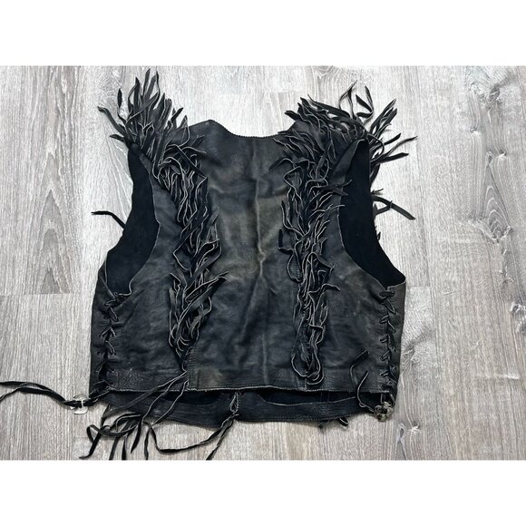 Vintage Fringe Leather Vest Women's Size XS Bike Ride Outdoor Black - Picture 6 of 8